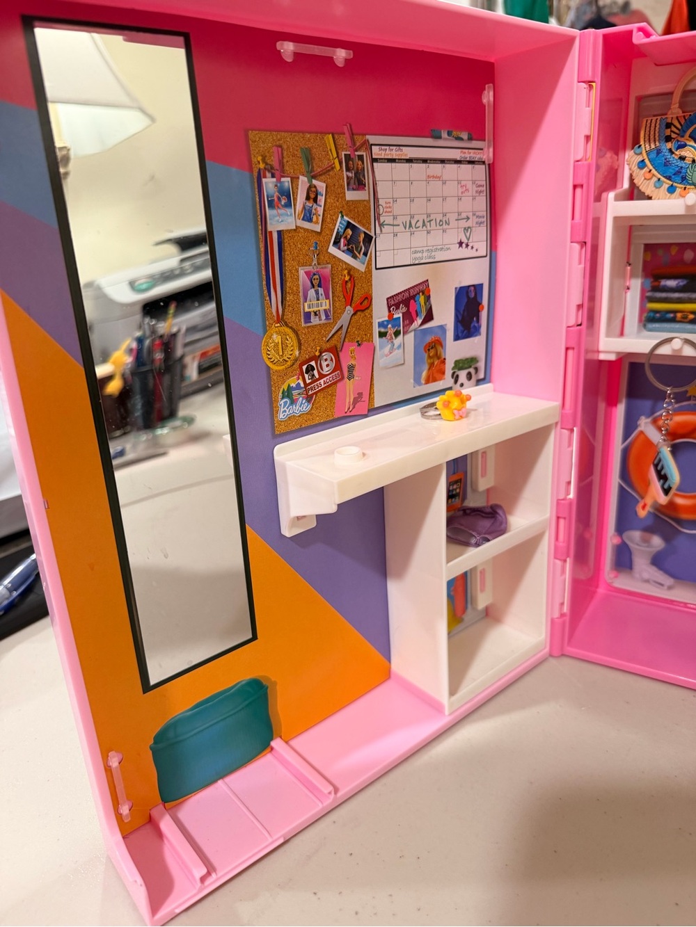 Barbie Foldable Playroom Organizer with Pink, Orange, Purple & Teal Accents